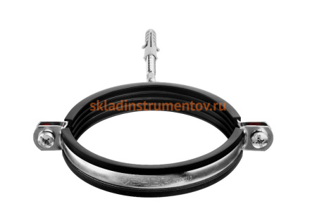 Трубный хомут с гайкой ЗУБР оцинкованный, в комплекте с сантехнической шпилькой и дюбелем 37866-107-116