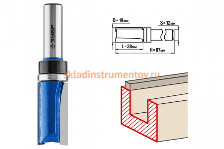 Фреза пазовая прямая с верхним подшипником ПРОФЕССИОНАЛ (19х38х86 мм; хвостовик 12 мм) Зубр 28756-19-38-12