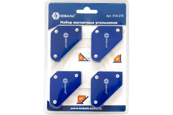Набор угольников магнитных (4 шт; 58х50 мм; 3 угла; до 4 кг) КОБАЛЬТ 918-276