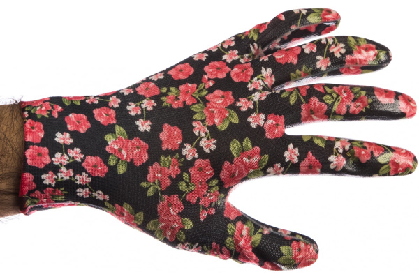 Садовые перчатки с прозрачным нитриловым покрытием Grinda черные, р. S-M 11297-S