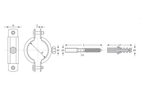 Трубный хомут с гайкой оцинк. в комп. с сантех. шпилькой и дюбелем ЗУБР  2 1/2" 1шт 37866-75-80_z01