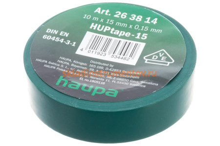 Изолента ПВХ HAUPA цвет зеленый, шир.15мм, длина 10 м, d 60 мм 263814