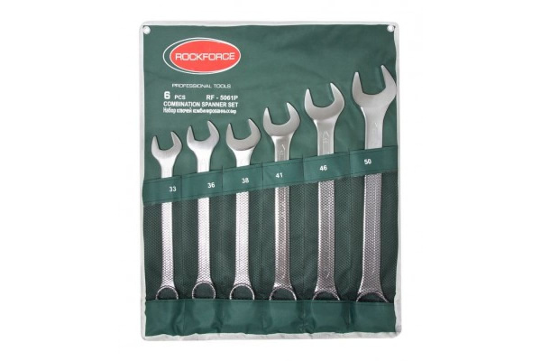 Набор комбинированных ключей 6 предметов 33, 36, 38, 41, 46, 50мм на полотне ROCKFORCE RF-5061P