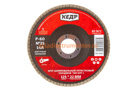 Круг лепестковый торцевой КЛТ1 №24 (125х22.2 мм; Р60) КЕДР 54758