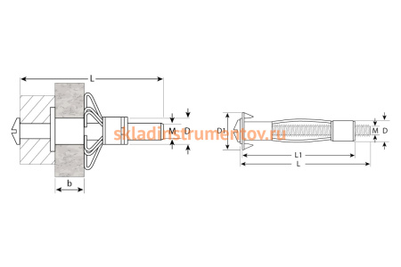 Анкер для пустотелых материалов Зубр МОЛЛИ, 11 мм x M5 x 37 мм, 100 шт, оцинкованный 302472-05-037