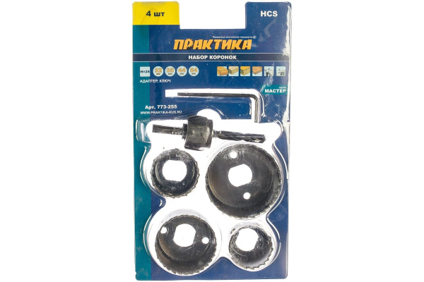 Набор HCS коронок (4 шт; 32, 35, 44, 54мм + адаптер) ПРАКТИКА 773-255