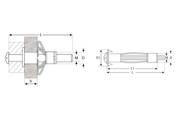 Анкер для пустотелых материалов Зубр МОЛЛИ, 11 мм x M5 x 37 мм, 100 шт, оцинкованный 302472-05-037
