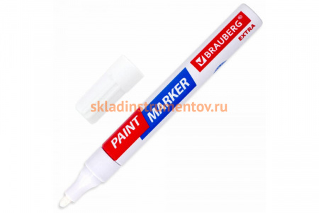 Лаковый маркер-краска BRAUBERG EXTRA paint marker 4 мм, белый, улучшенная нитро-основа, 151978