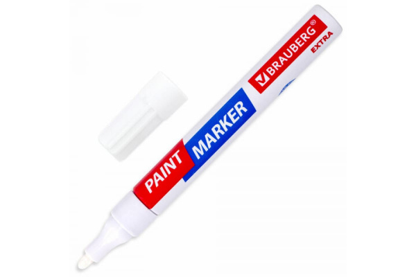 Лаковый маркер-краска BRAUBERG EXTRA paint marker 4 мм, белый, улучшенная нитро-основа, 151978
