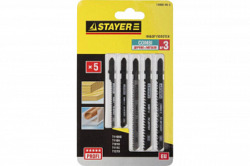 Набор полотен STAYER Универсал №3 по дереву металлу и пластику для электролобзика EU T111C T119B T101B T118A T127D 5 шт. 15980-H5-3