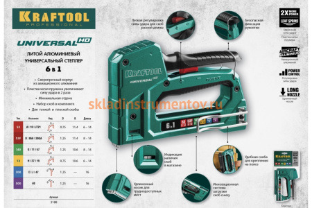 Алюминиевый cтеплер 53 (6-14мм)/140 (8-14мм)/13/ 53F/300/500 KRAFTOOL Universal-HD 3188