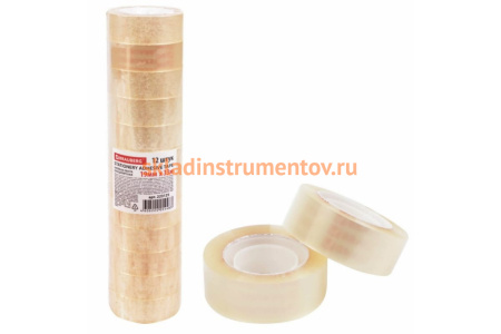 Клейкие ленты BRAUBERG 19 мм х 33 м, канцелярские, комплект 12 шт., прозрачные 223125