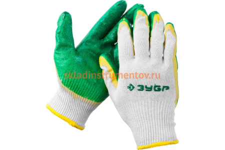 Перчатки трикотажные с двойной обливной ладонью из латекса (размер L-XL) "МАСТЕР" ЗУБР 11459-XL