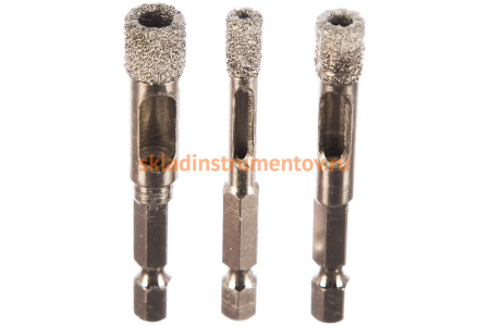 Набор алмазных свёрл универсальных (3 шт; сухое сверление; шестигранный хвостовик; 6, 8, 10 мм) Зубр 29865-H3