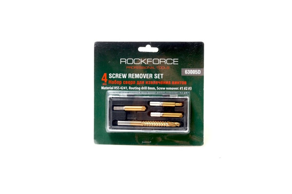 Набор сверел для извлечения заломанных болтов HSS 4241, 4предметов ROCKFORCE  RF-63005D