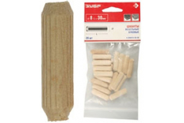 Шканты мебельные буковые 20 шт. (8.0x35 мм) Зубр 4-308016-08-35