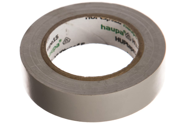 Изолента ПВХ HAUPA цвет серый, шир.15мм, длина 10 м, d 60 мм 263804