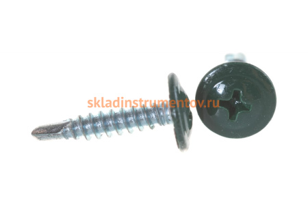 Саморезы с прессшайбой и сверлом по листовому металлу до 2мм Зубр RAL-6005 PH2 4,2х19мм 450шт 300211-42-019-6005