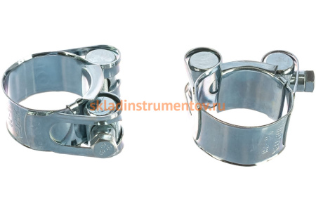 Металлические силовые хомуты СИБРТЕХ 26-28 мм, ширина 18 мм, шарнирный, W1, 2шт 47509