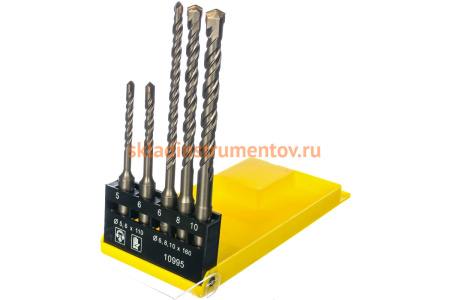 Набор буров SDS-plus 5 шт. (5х 50х110, 6х 50х110, 6х100х160, 8х100х160 и 10х100х160 мм) Энкор 10995
