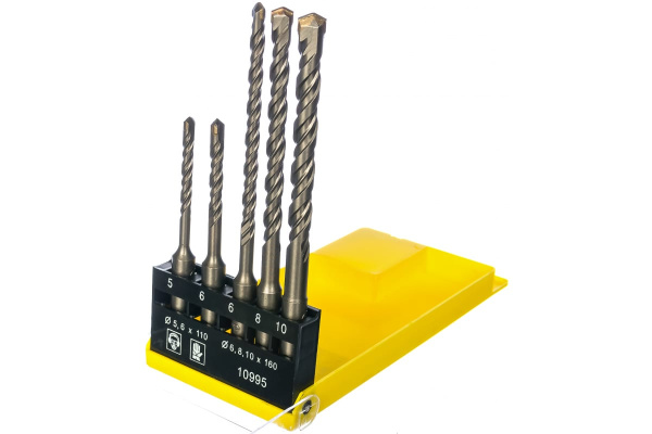 Набор буров SDS-plus 5 шт. (5х 50х110, 6х 50х110, 6х100х160, 8х100х160 и 10х100х160 мм) Энкор 10995