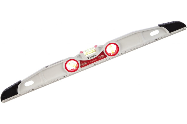 Алюминиевый литой фрезерованный уровень MATRIX 3 глазка, две ударные площадки, 600 мм 34911