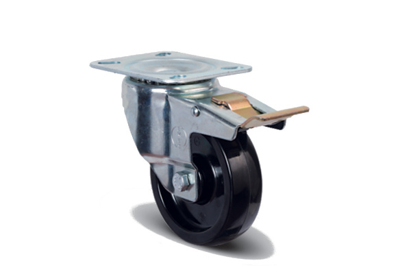 Колесо термостойкое фенольное поворотное с тормозом 100 мм MFK-TORG EM01-BKB-100-F