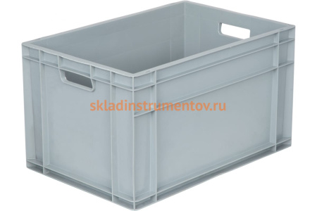 Ящик Тара.ру п/п, 600х400х340, сплошной, с ручками, дно с усилением, серый B-4633 Ящик Тара.ру п/п, 600х400х340, сплошной, с ручками, дно с усилением, серый B-4633