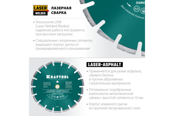 Диск алмазный отрезной по асфальту KRAFTOOL LASER-ASPHALT (450х25.4 мм) 36687-450 Диск алмазный отрезной по асфальту KRAFTOOL LASER-ASPHALT (450х25.4 мм) 36687-450