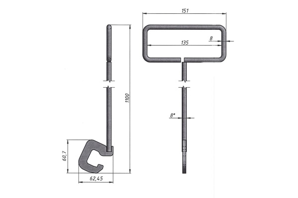Ручка прямая к тележке ТПЕ, СКЕЙТ RUSKLAD Ручка ТПЕ, СКЕЙТ