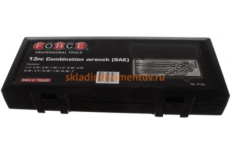 Набор дюймовых комбинированных ключей с 1/4" до 1" FORCE 5134