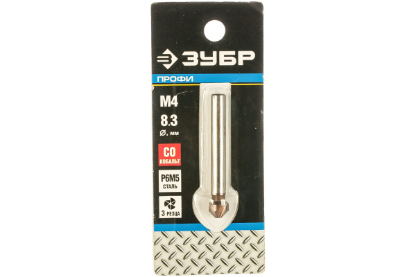 Зенкер конусный с кобальтовым покрытием (8.3х50 мм; М4) по металлу для дрелей Зубр 29732-4