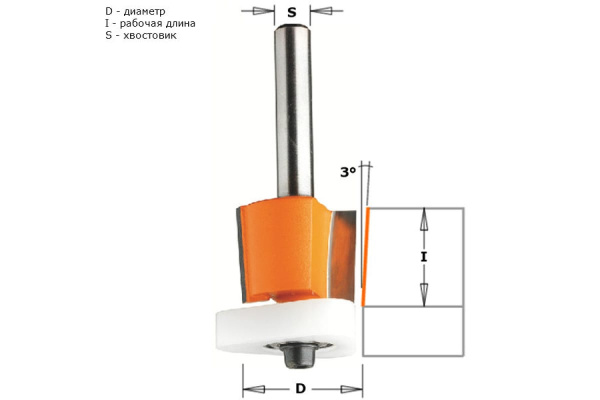 Фреза обгонная для свесов (19x15.87 мм; хвостовик 8 мм) CMT 907.190.11