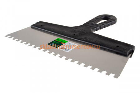 Шпатель из нержавеющей стали, 250 мм, зуб 6x6 мм, пластмассовая ручка СИБРТЕХ 85465