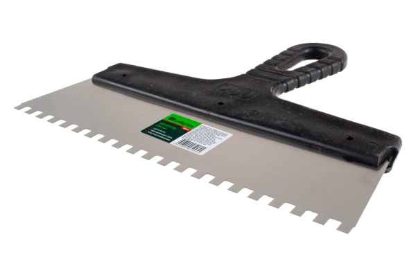 Шпатель из нержавеющей стали, 250 мм, зуб 6x6 мм, пластмассовая ручка СИБРТЕХ 85465