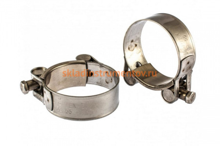 Металлические хомуты СИБРТЕХ, силовые, 52-55мм, ширина 22мм, шарнирный, W4, 2шт 475413