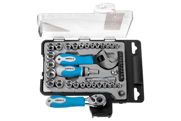 Набор слесарно-монтажного инструмента: ключ разводной, отвертка реверсивная с насадками, пластиковый бокс, 43шт Зубр ЭКСПЕРТ 25290-H43