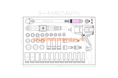 Набор пневмоинструмента KING TONY принадлежностями, ложемент, 41 предмет 9-44805AMPV