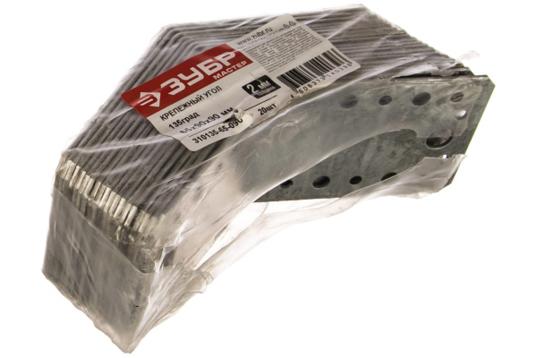 Крепежный угол Зубр МАСТЕР 135 градусов 65х90х90мм, 20шт 310135-65-090