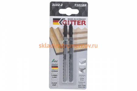 Пилки по дереву Т101BR (2 шт; 100х75 мм; шаг 2.5 мм; 10TPi; CrV) для лобзиков RITTER 3102-2