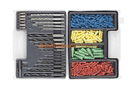 Набор сверл комбинированный (7 шт по металлу; 5 шт по дереву; 5 шт по кирпичу; 6 шт биты; 277 шт дюбели) DEXX 2970-H300