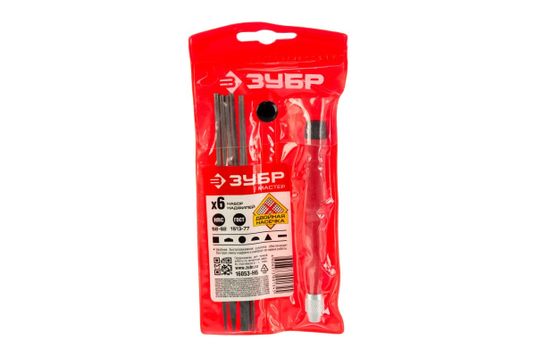 Набор надфилей ЗУБР с зажимной пластмассовой ручкой 160мм, 6шт 16053-H6