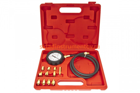 Тестер давления масла в наборе с резьбовыми адаптерами 12 предметов, в кейсе ЭВРИКА ER-86311