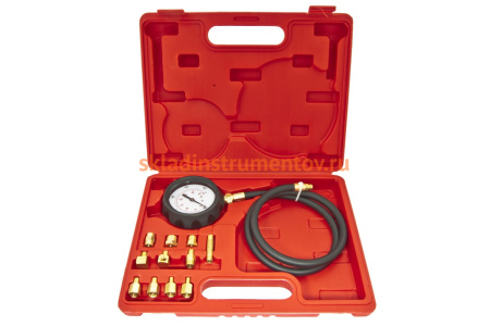 Тестер давления масла в наборе с резьбовыми адаптерами 12 предметов, в кейсе ЭВРИКА ER-86311