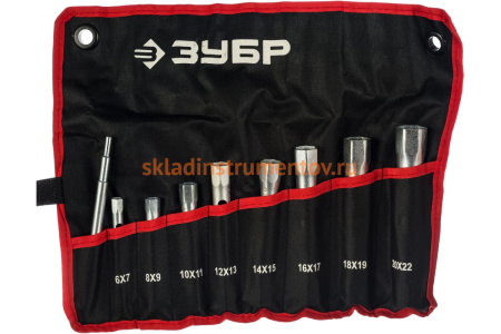 Набор: ключи торцовые, трубчатые двухсторонние, 6-22мм, с воротком, 9шт Зубр "МАСТЕР" 27162-H9