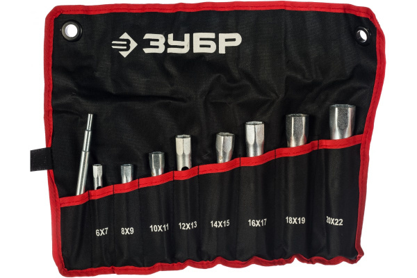 Набор: ключи торцовые, трубчатые двухсторонние, 6-22мм, с воротком, 9шт Зубр "МАСТЕР" 27162-H9