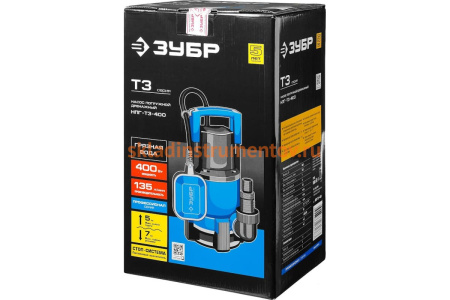Дренажный насос ЗУБР Профессионал 400 Вт для грязной воды НПГ-Т3-400