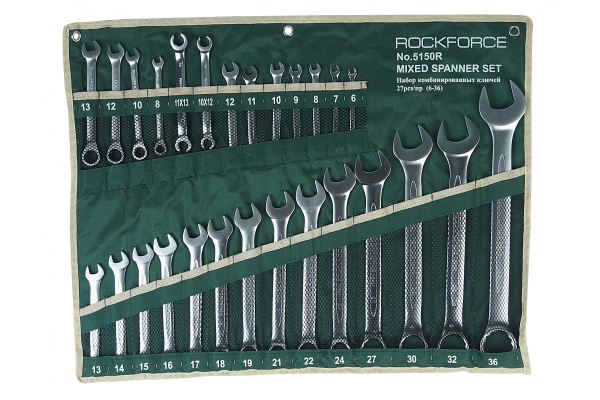 Набор комбинированных универсальных ключей ROCKFORCE 27 пр. разрезные 2 пр. трещоточные 4 пр. RF-5150R