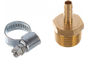 Штуцер пневматический наружная резьба 1/2- елочка 6 мм, 2 шт. + хомуты ROCKFORCE RF-MH08/04