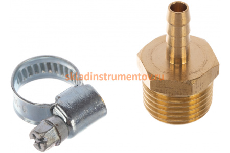 Штуцер пневматический наружная резьба 1/2- елочка 6 мм, 2 шт. + хомуты ROCKFORCE RF-MH08/04